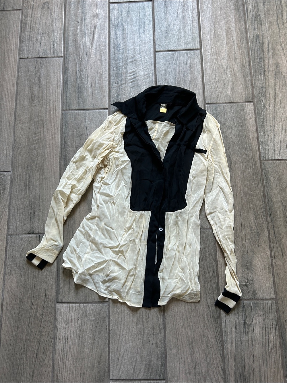 RACHEL Rachel Roy Black & Cream Contrast Button-Down Blouse